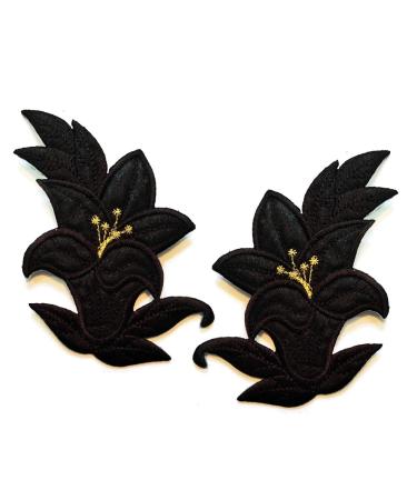 Nipitshop Patches Black Orchid Lilly Flowers Embroidery Patches Iron On Patches Sew On Applique Patch Custom Backpack Patches for Men Women Boys Girls Kids Black flowers 002