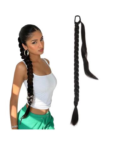 prinfantasy Hair Extensions for Braiding DIY Braid Ponytail Extension Long Straight 33" Ponytail Hair Extensions Natural Invisible Resistant Fiber Soft Natural Black Brown MW262 MW262 33 inch