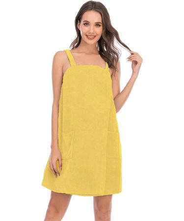 Veseacky Women's Bath Towel with Pocket | Adjustable Bathrobe & Face Band S-3XL | Yellow Medium - Shop Now! - Buy Online on SooperMarket.com