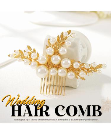 Handcess Bridal Wedding Hair Comb Gold Pearls Hairpiece Leaf Bridal Side Combs Wedding Hair Accessories for Women and Girls - Buy Online on SooperMarket.com