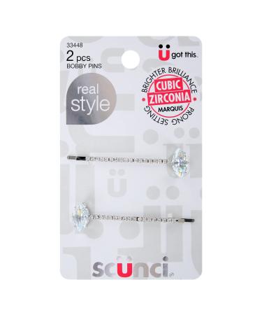Scunci Marquis Silver Cubic Zirconia Bobby Pins  2-Piece