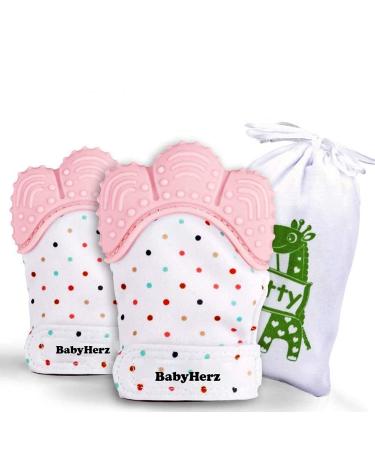 Teething Gloves Silicone for Babies from 2 Months - 100% BPA-Free - For Girls (2 Pack) (Pink)