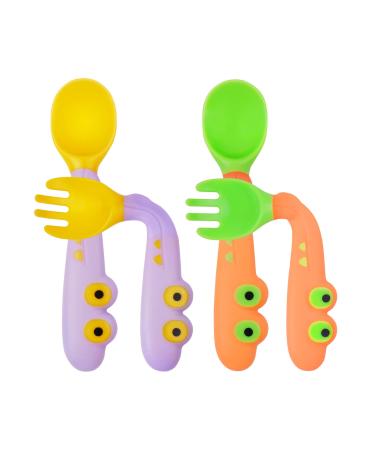 Vicloon Baby Cutlery Feeding Set 4pcs Baby Utensils Spoon Fork Set Toddler Utensils Spoons Forks Baby Fork and Spoon Set Easy Grip Bendable Perfect Self Feeding Spoon Fork Yellow-green