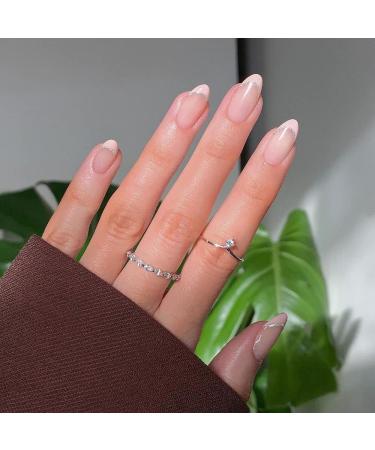 Rosa french tip press on nails medium camellia acrylic nail press on nude glitter sequin fake nails teens with glue nails stick on for manicure pink style