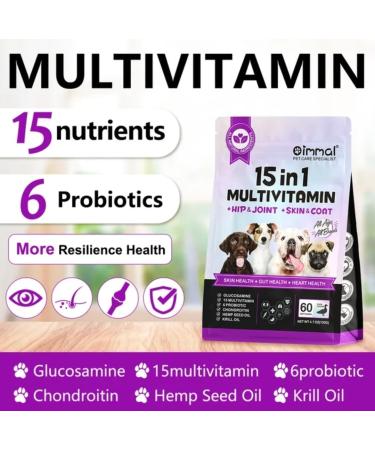 15 in 1 Multivitamin with Glucosamin and Probiotic Soft Chews (2 Packs) for Dogs. Multivitamin for Hip Joint Skin Coat Gut Health and Immune System with Duck Flavour for All Dogs (120 Chews). - Buy Online on SooperMarket.com