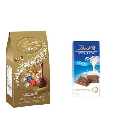 LINDT LINDOR Assorted Chocolate Truffles & Swiss Classic Milk Chocolate Chocolate Bar 100 Grams (Pack of 1)