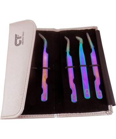 Rainbow Stainless Steel Lash Tweezers Set for Eyelash Extensions - Straight & Curved - Ideal for Individual, Russian Volume & Isolation - 4 PCs Set - Buy Online on SooperMarket.com
