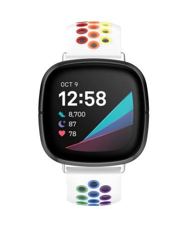 Geageaus Rainbow Bands Compatible with Fitbit Versa/Versa 2/Versa Lite/Versa SE and Fitbit Versa 3/Fitbit Sense Strap,Soft Silicone Waterproof Wristband Replacement Breathable Colorful Bands for Fitbit Versa 2&Fitbit Sense…