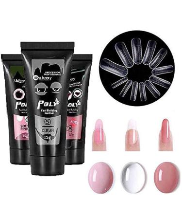 Nail Gel Kit Anself Poly Gel 3 Colors Fast Building Nail Gel + 48Pcs Nail Molds Nail Extension Set