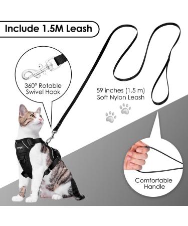 Breakproof Cat Leash Set & Adjustable Soft Kitten Vest - Reflective Stripes Black XS - Perfect for Small Kittens - Buy Online on SooperMarket.com