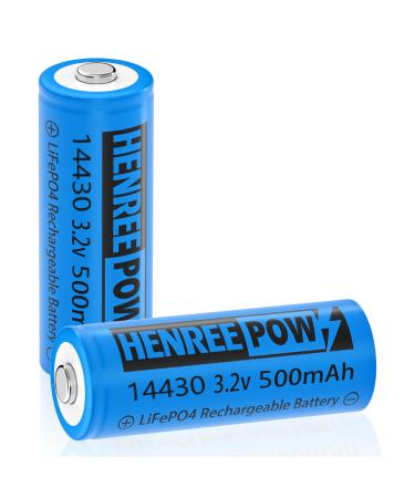 Henreepow 14430 LiFePo4 3.2v Rechargeable Solar Batteries 500mAh LiFePO4 Battery for Outdoor Solar Garden Lights Shaver Flashlight (2pack-Not AA Size) 14430 3.2v 2pack