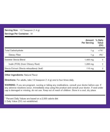 Sweeter Stevia 4.5oz with Inulin - Zero Calorie Sweetener by Piping Rock - Buy Online on SooperMarket.com