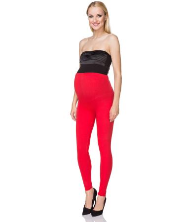SOFTSAIL Maternity Leggings Pregnancy Pants Cotton Trousers with Belly Support Over Bump High Waisted Stretchy Soft Women Maternity Clothes Pregnancy Wear 20 Red