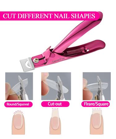 Acrylic False Nail Clippers with Magnets - Adjustable Stainless Trimmer & Tip Cutter for Salon Home Art - Perfect Length Measurement & Manicure Tool - Rosered - Buy Online on SooperMarket.com