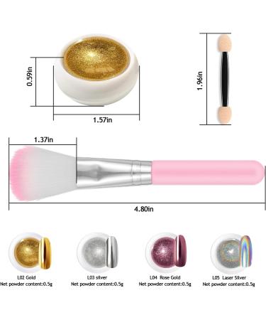 Lofuanna Chrome Nail Powder Set - 4 Colors Mirror Effect Holographic Glitter for Nail Art with 4pcs Eyeshadow Sticks and Dust Brush - 0.5g/Jar - Buy Online on SooperMarket.com