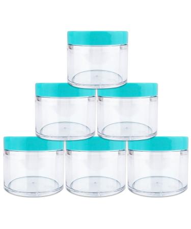 Beauticom (2 Oz) 60 Gram / 60 ML (Quantity: 6 Pieces) Thick Wall Round Leak Proof Clear Acrylic Jars with Teal Lids for Makeup Scrubs Cream Cosmetics Salves Ointments