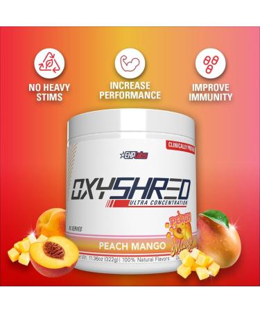 EHP Labs OxyShred Thermogenic Pre Workout Powder & Shredding Supplement - Preworkout for Men & Women Sugar Free Energy Powder with 150mg of Caffeine - Peach Mango 60 Servings - Buy Online on SooperMarket.com