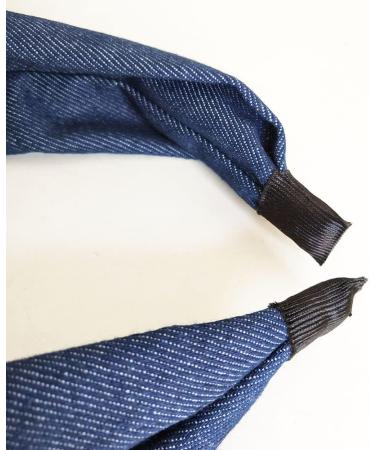 Denim Fabric Bowknot Headband Wide Knotted Hair Band Big Bow Hair Hoop Cute Turban Headband Cross Knot Headwear for Teen Girls Dark Blue - Buy Online on SooperMarket.com