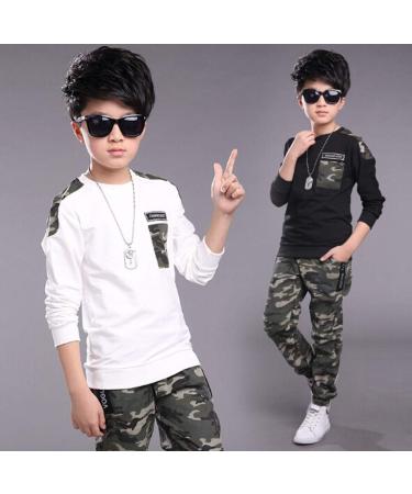 AMhomely Baby Boy Romper Sale: Letter Tracksuit Camouflage 2PCS Outfit Set for Boys 9-11 Years - White - Buy Online on SooperMarket.com