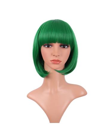 MapofBeauty 12 Inch/30 cm Fashion Lady Short Straight Flat Bangs Bob Wig (Green)