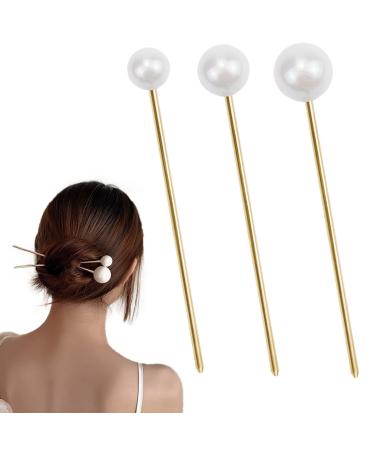 3 Pcs Pearl Hair Pins Minimalist Hair Metal Hair Stick Elegant Chignon Pins Updo Chopsticks Gold Hair Jewelry for Women and Girls single pearl