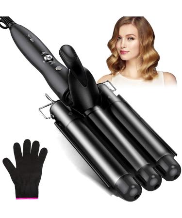3 Barrel Curling Iron 25mm Hair Curler Hair Waver Wand Adjustable Temperature with 2 Temperature Control for Long or Short Hair Styling Curling Iron Large Wave Ceramic Wide Hair Crimpers Black