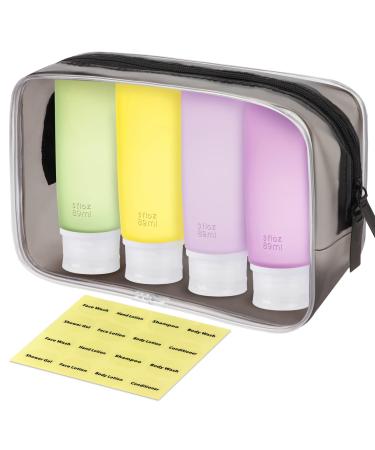 INSFIT Travel Size Toiletries, 3oz Travel Bottles for Toiletries Refillable Travel Soap Container for Shampoo and Conditioner, TSA Approved Travel Accessories with Labels Purple