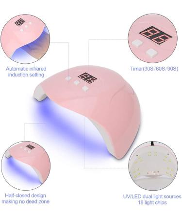 UV LED Nail Lamp 54W 18pcs UV LED Nail Light Portable Nail Lamp Professional Nail Dryer Gel Polish Light with 3 Timers Professional Nail Art Tools(Pink) - Buy Online on SooperMarket.com