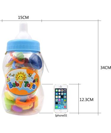 WISHTIME 11PCS Baby Rattles Teethers for Newborn Toys - Hand Development Rattle Toys and Giant Bottle - Gifts for Infants 0-12 Months (Blue) - Buy Online on SooperMarket.com