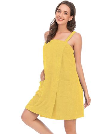 Veseacky Women's Bath Towel with Pocket | Adjustable Bathrobe & Face Band S-3XL | Yellow Medium - Shop Now! - Buy Online on SooperMarket.com