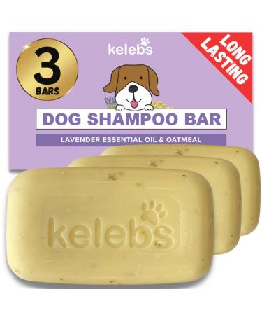 Kelebs Dog Shampoo for Sensitive Skin | Puppy Shampoo | Dog Shampoo for Itchy Skin and Smelly Dogs | All Natural Soap Bar with Lavender Oil | Oatmeal Dog Shampoo Bar | Zero Plastic Waste Vegan 3PCS Calming Lavender