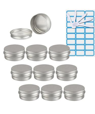 Zeoabsy 10 pieces empty 10 ml round silver aluminum tins with screw cap screw socket CREMED SCHOOD ALU-TARE DOSE aluminum box sheet metal cans for cosmetics candle ointments 5x spatula 1x etiquette silver 10ml
