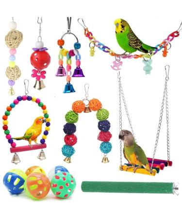 12 Packs Bird Toys Parrot Swing Toys Chewing Toys Bird Budgie Shredding Toys Colorful Hanging Bell Pet Cage Toys Hammock perch stand Suitable for Small Parakeets Conures Love Birds