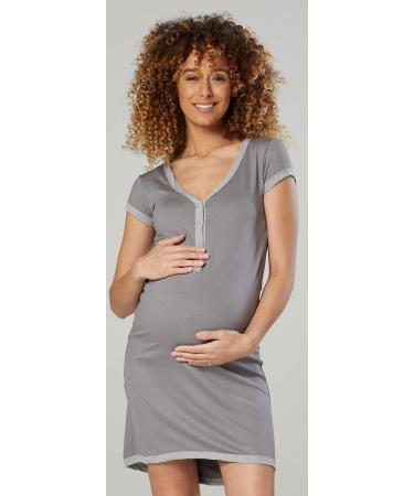 Happy Mama Maternity Nursing Nightdress Shirt Gown - Steel & Grey Melange - Buy Online on SooperMarket.com