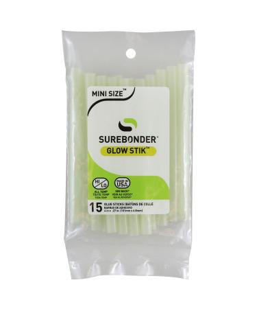 Surebonder GS-15 Glo StikGlow Temp Mini Glue Stick-15 Sticks-4" Length 5/16" Diameter, Glow-in-The-Dark, 15 Count