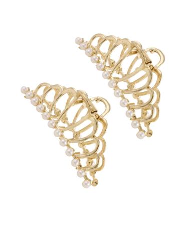 Beavorty 2pcs Metal Hairpin Banana Hair Clips Korean Hair Clips Vintage Hair Accessories Golden Nonslip Clamps Women Hair Claw Toothed Hair Clip Pearls Hair Claw Clips Hair Jaw 9X4X4CM Golden