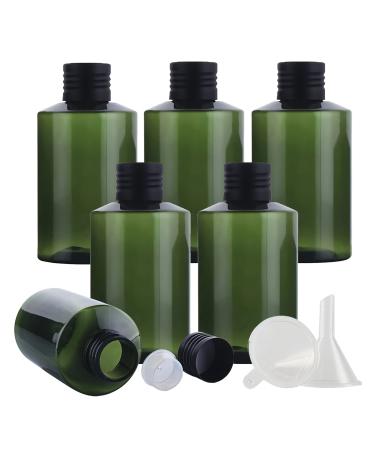 Tianzd 6 pieces empty 100ml green plastic bottles with black aluminum screw cap with orifice reducer essential oil bottles make -up remote cosmetics container with funnel