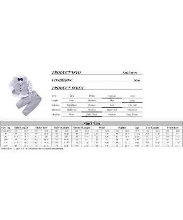 AmzBarley Baby Boys Gentlemans Outfit Suit | Kids Tuxedo Rompers with Shirt, Pants, Vest, and Bowtie | Grey | 1-2 Years - Buy Online on SooperMarket.com