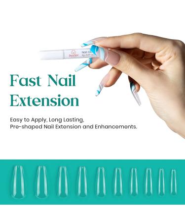 Beetles 500Pcs Long Coffin Fake Gel Nail Tips with Glues - Clear Press On Nails for Acrylic/Dip Powder/Poly Gel Extensions - Halloween Nail Art Design - Buy Online on SooperMarket.com