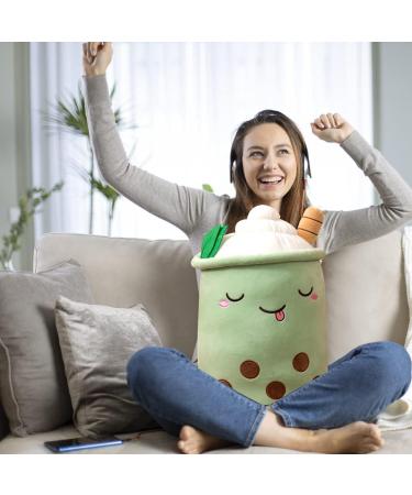 HPORY Bubble Tea Plush Pillow - Cute Boba Milk Tea Cup Toy with Strawberries - Soft Stuffed Throw Pillow for Kids - Green 35cm - Buy Online on SooperMarket.com