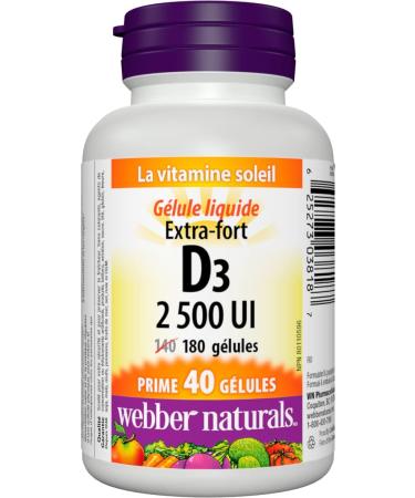 Webber Naturals Cod Liver Oil with Vitamin A and D3 180 Softgels Vision Skin and Immune Support & Vitamin D3 2500 IU Extra Strength 180 Softgels For Healthy Bones Teeth Vitamin +Vitamin D3 2500 IU - Buy Online on SooperMarket.com