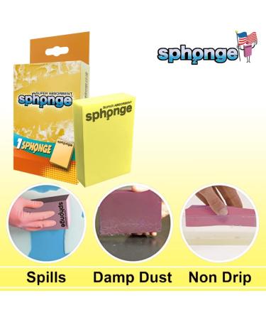 Super Absorbent Sponge By SPh2ONGE (Yellow) | Multi-Purpose | Designed to Hold 10x its Weight in Liquid | Re-usable | Perfect All Around Your Home | Effective on Every Surface | Drip-Free and Durable Yellow Block Sponge - Buy Online on SooperMarket.com