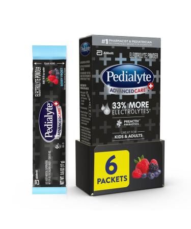 Pedialyte AdvancedCare Plus Electrolyte Powder, with 33% More Electrolytes and PreActiv Prebiotics, Berry Frost, Electrolyte Drink Powder Packets, 0.6 oz, 6 Count