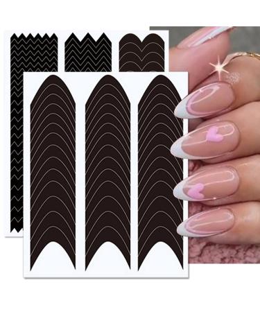 French Manicure Nail Stickers - 12 Sheets | Self Adhesive Wavy Line & V-Shaped Stencils for Women & Girls - Buy Online on SooperMarket.com