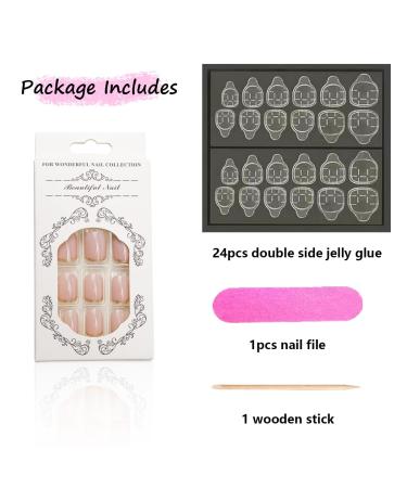 Gold Glitter French Tips Press On Nails - 24Pcs Square Nude Pink False Nail Kit for Women - Reusable Acrylic Gel Nails with Designs - Holiday Gift Set - Buy Online on SooperMarket.com