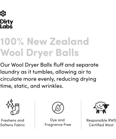 Dirty Labs 100% New Zealand Wool Dryer Balls - 3 Balls - Shortens Drying Time - Reduces Static & Wrinkles - Eco-Friendly Fabric Softener - Buy Online on SooperMarket.com