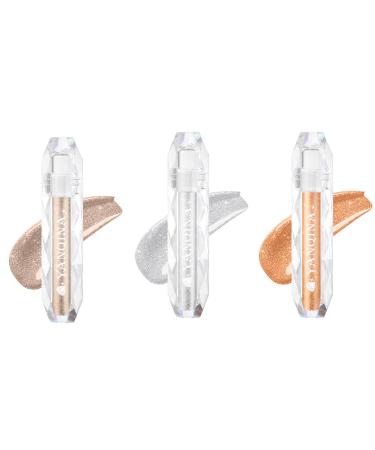 Vtrem Liquid Glitter Eyeshadow Silver Orange Bronze 3 Colors Liquid Eyeshadow Set Long-Lasting Multi-Dimensional Eye Looks Makeup Eyeshadow for Women