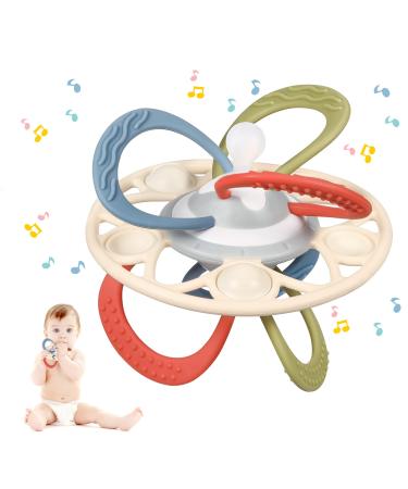 Zooawa Baby Teether  Sensory Toys for Babies BPA-Free Silicone Baby Teething Toy for Pain Relief  Baby Rattles Teether Toy Ball Chew Toy Newborn Infant Baby Toy for 3-6 Months  3+ Months  Easy to Hold Beige