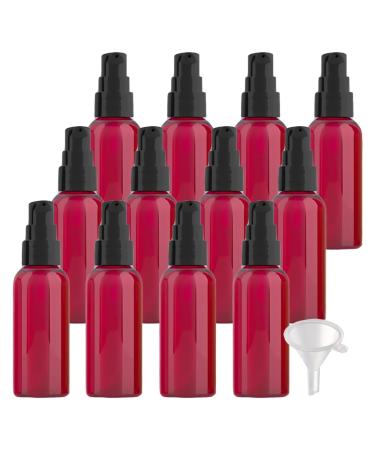 ZEOABSY 12 Pieces 50 ml Red Lotion Bottles with Black Pump 50ml Empty PET Plastic Lotion Pump Bottle Cosmetic Gel Travel Container for Cosmetic Make up Cleaning + 2 x Funnel Red 50 ml