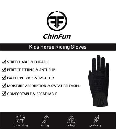 ChinFun Kid's Horse Riding Gloves Black L (Age 10-12) | Anti-Slip Equestrian Mittens for Boys & Girls | Ideal for Horseback Riding, Cycling, Running & Outdoor Activities - Buy Online on SooperMarket.com